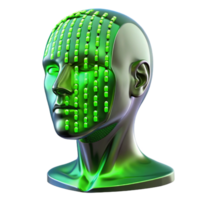 extraordinary abstract A transparent human head filled with binary code, neon green light, futuristic style high resolution png