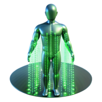 vibrant creative A stream of binary code flowing through a transparent human figure, neon green light, futuristic style authentic png
