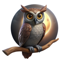 vibrant abstract A wise old owl perched on a gnarled branch, illuminated by the soft glow of the moon, in a classic oil painting style professional png