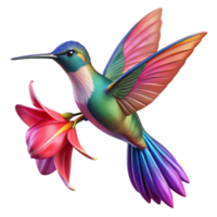 magnificent abstract A vibrant hummingbird hovering near a fuchsia flower, its iridescent feathers catching the light, in a highly detailed macro photography style original png