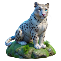 serene vintage A majestic snow leopard perched on a moss-covered rock, illuminated by soft, diffused sunlight filtering through a canopy of pine trees, rendered in a hyperrealistic style high quality png