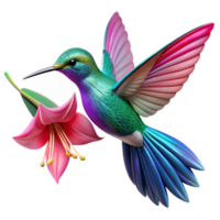 magnificent abstract A vibrant hummingbird hovering near a fuchsia flower, its iridescent feathers catching the light, in a highly detailed macro photography style authentic png