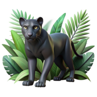 magnificent creative A sleek black panther stalking through dense jungle foliage, dappled shadows and highlights adding depth, in a dramatic, cinematic style original png