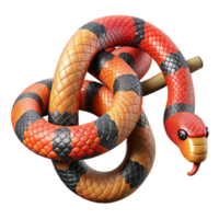 stunning minimalist A vibrant coral snake coiled around a branch, intricate scale patterns, jungle lighting, hyperrealistic style 4K png