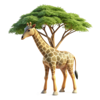 elegant rustic A graceful giraffe reaching for leaves on a tall acacia tree, dappled sunlight filtering through the leaves, in a serene, naturalistic style professional png