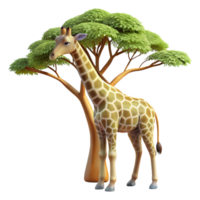 extraordinary rustic A graceful giraffe reaching for leaves on a tall acacia tree, dappled sunlight filtering through the leaves, in a serene, naturalistic style 4K png
