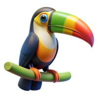 stunning contemporary A colorful toucan perched on a branch in a tropical rainforest, its large beak a striking feature, in a vibrant, illustrative style detailed png