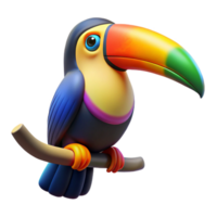 impressive rustic A colorful toucan perched on a branch in a tropical rainforest, its large beak a striking feature, in a vibrant, illustrative style 4K png
