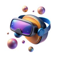 serene contemporary A virtual reality headset floating in mid-air, its lenses reflecting a vibrant digital world, illuminated by a soft, warm light, rendered in a realistic style genuine png