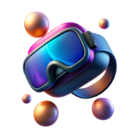 extraordinary modern A virtual reality headset floating in mid-air, its lenses reflecting a vibrant digital world, illuminated by a soft, warm light, rendered in a realistic style 4K png