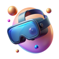 elegant creative A virtual reality headset floating in mid-air, its lenses reflecting a vibrant digital world, illuminated by a soft, warm light, rendered in a realistic style 4K png