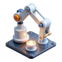magnificent contemporary A robotic arm assembling a complex circuit board, illuminated by a focused white light from above, rendered in a photorealistic style authentic png