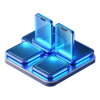 wonderful artistic A group of futuristic, sleek smartphones displaying holographic interfaces, illuminated by cool blue light, rendered in a minimalist style 4K png