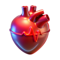 dramatic artistic A holographic projection of a human heart, beating rhythmically, illuminated by a pulsing red light, rendered in a medical style high resolution png