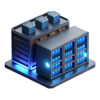 magnificent abstract A server room filled with blinking lights and humming servers, illuminated by a cool blue light, rendered in a realistic style high quality png