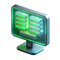 elegant modern A floating, transparent computer screen displaying complex code, illuminated by a cool green light, rendered in a futuristic style high resolution png