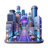 Maravilhoso abstrato uma futurista cidade rua cena, holográfico anúncios flutuando dentro a ar, iluminado de néon luzes, rendido dentro uma cyberpunk estilo original png