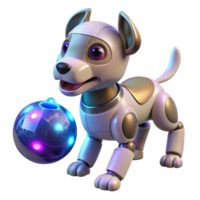 dramatic abstract A robotic dog interacting with a holographic ball, illuminated by a warm, inviting light, rendered in a photorealistic style exclusive png