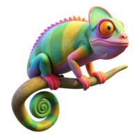 vibrant artistic A vibrant chameleon perched on a branch, displaying a rainbow of colors against a backdrop of lush green leaves. Art style vibrant 4K png