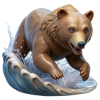 wonderful modern A powerful grizzly bear fishing for salmon in a rushing river, depicted in a dynamic action pose. Art style realistic authentic png