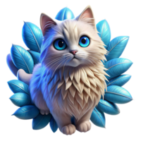 wonderful modern A fluffy Persian cat with piercing blue eyes, surrounded by floating feathers. Art style ethereal 4K png
