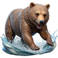 impressive rustic A powerful grizzly bear fishing for salmon in a rushing river, depicted in a dynamic action pose. Art style realistic original png