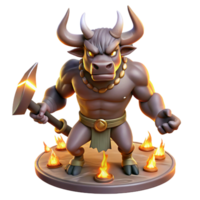 beautiful abstract A powerful minotaur, half-man, half-bull, raging within a labyrinthine maze, dimly lit by flickering torches. Dark fantasy style professional png