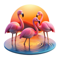 extraordinary minimalist A group of flamingos standing in a shallow lake, reflecting the vibrant colors of the sunset. Art style serene authentic png