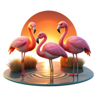 wonderful traditional A group of flamingos standing in a shallow lake, reflecting the vibrant colors of the sunset. Art style serene original png