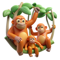 extraordinary rustic A family of orangutans swinging through the trees, with a backdrop of lush green jungle. Art style adventurous 4K png