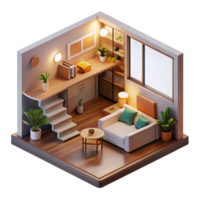 impressive rustic Microscale apartment, cleverly designed living space in a compact volume, warm and inviting lighting, minimalist style high quality png