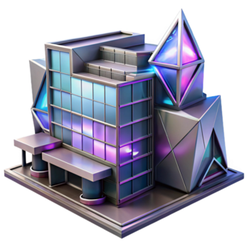 vivace minimalista decostruttivista ufficio costruzione, frammentato le forme, acuto angoli, metallico rivestimento, neon luci, cyberpunk stile originale png