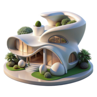 impressive rustic Organic architecture house, flowing curves, integrated with natural landscape, soft daylight, matte painting style exclusive png
