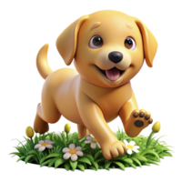 dramatic abstract A playful golden retriever puppy tumbling through a field of daisies, bathed in warm sunlight, in a whimsical, cartoon style high resolution png