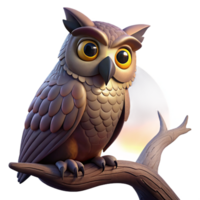 extraordinary minimalist A wise old owl perched on an ancient oak branch, silhouetted against a twilight sky, in a detailed, painterly style authentic png