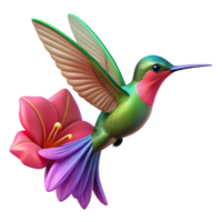 vibrant artistic A graceful hummingbird hovering over a vibrant fuchsia flower, captured in slow motion, with a macro photography style detailed png