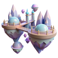 elegant minimalist Floating islands, connected by shimmering bridges, pastel colors, ethereal atmosphere, surreal style original png