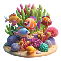 dramatic modern A vibrant coral reef teeming with colorful fish, illuminated by dappled sunlight, in a photorealistic underwater style high quality png