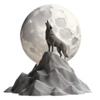 magnificent traditional A lone wolf howling at the full moon atop a snow-covered mountain, rendered in a dramatic, monochromatic style high resolution png