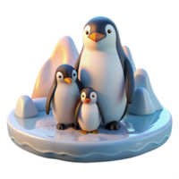 stunning traditional A family of penguins huddled together on an icy floe, bathed in the soft light of a polar sunrise, in a National Geographic documentary style high resolution png