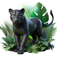 serene vintage A sleek black panther stalking through the jungle undergrowth, illuminated by dappled moonlight, in a dramatic, cinematic style high resolution png