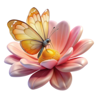 serene rustic A delicate butterfly perched on a vibrant flower, lit by soft, diffused sunlight, in a macro photography style premium png
