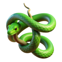 beautiful traditional A slithering green snake coiled around a tree branch, illuminated by dappled jungle sunlight, in a realistic, textured style 4K png