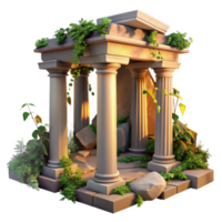 beautiful rustic Ancient ruins, crumbling columns, overgrown with vines, golden hour lighting, evocative style 4K png