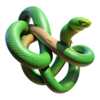 dramatic traditional A slithering green snake coiled around a tree branch, illuminated by dappled jungle sunlight, in a realistic, textured style exclusive png