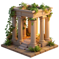 beautiful abstract Ancient ruins, crumbling columns, overgrown with vines, golden hour lighting, evocative style high quality png