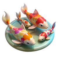 wonderful modern A group of colorful koi fish swimming in a tranquil pond, illuminated by dappled sunlight, in a serene, Japanese painting style premium png