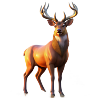 vibrant modern A majestic stag with large antlers standing in a forest clearing, bathed in the warm glow of sunset, in a realistic, painterly style high quality png