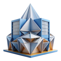 dramatic rustic Origami-inspired building, folded planes, geometric patterns, paper-like texture, architectural model exclusive png