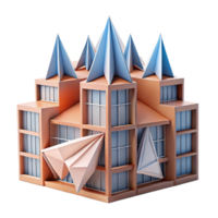 wonderful artistic Origami-inspired building, folded planes, geometric patterns, paper-like texture, architectural model original png